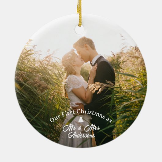 当社の初めてのクリスマス結婚したスエレガントクリプト写真 セラミックオーナメント (裏面)