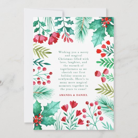 当社の初めてのクリスマス結婚したフォトウォーターカラー シーズンカード (裏面)