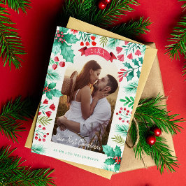 当社の初めてのクリスマス結婚したフォトウォーターカラー シーズンカード