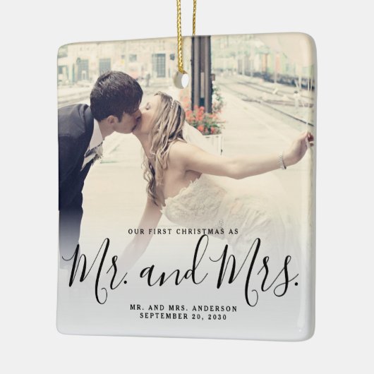 当社の初めてのクリスマス結婚したフォトスエレガントクリプト セラミックオーナメント (左)