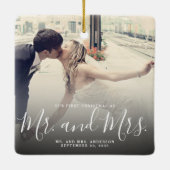 当社の初めてのクリスマス結婚したフォトスエレガントクリプト セラミックオーナメント (裏面)