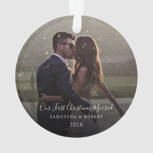 当社の初めてのクリスマス結婚したフォトスクリプト オーナメント (裏面)