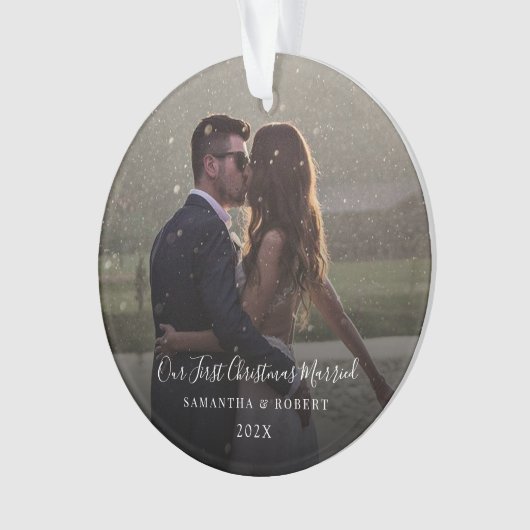 当社の初めてのクリスマス結婚したフォトスクリプト オーナメント (正面)