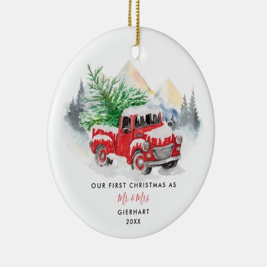 当社の初めてのクリスマス結婚した名前をカスタムする セラミックオーナメント (右)