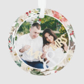 当社の初めてのクリスマス結婚した幾何学的フローラ写真 オーナメント (裏面)