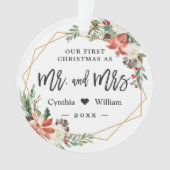 当社の初めてのクリスマス結婚した幾何学的フローラ写真 オーナメント (正面)