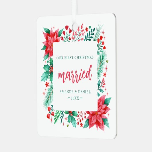 当社の初めてのクリスマス結婚した水彩オーナメント メタルオーナメント (正面左)