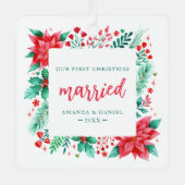 当社の初めてのクリスマス結婚した水彩オーナメント メタルオーナメント (正面)