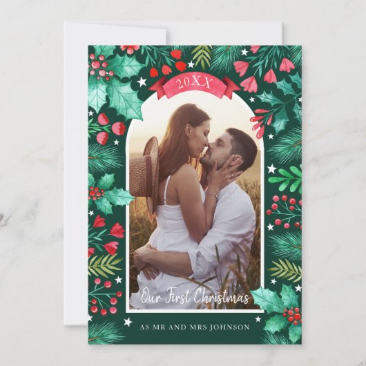 当社の初めてのクリスマス結婚した水彩写真 シーズンカード (正面)