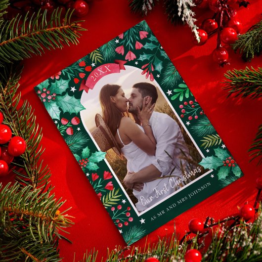当社の初めてのクリスマス結婚した水彩写真 シーズンカード