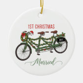 当社の初めてのクリスマス結婚した2025 | かわいいタンデム セラミックオーナメント (正面)