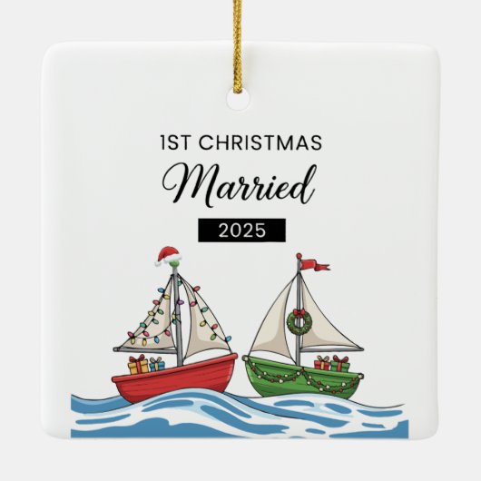 当社の初めてのクリスマス結婚した2025 | 可愛航海のい セラミックオーナメント (裏面)