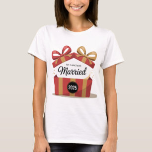 当社の初めてのクリスマス結婚した2025 新婚キープサ Tシャツ