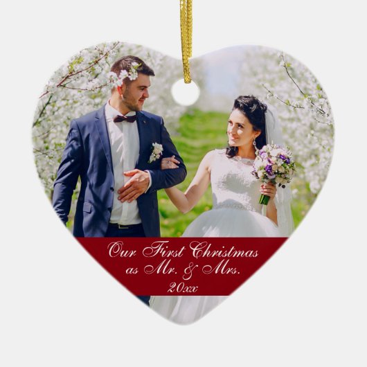 当社の初めてのクリスマス結婚のオーナメントハートRB セラミックオーナメント (正面)