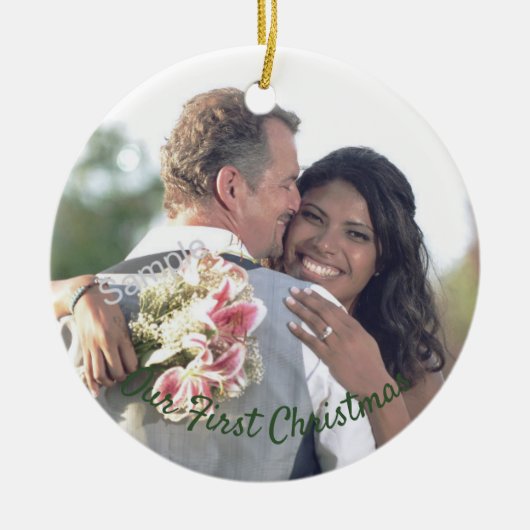 当社の初めてのクリスマス結婚の写真オーナメント セラミックオーナメント (正面)