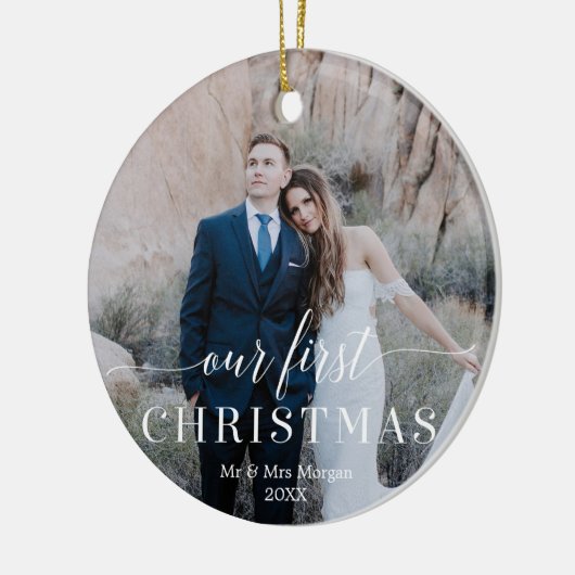 当社の初めてのクリスマス結婚の写真オーナメント セラミックオーナメント (左)