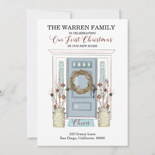 当社の初めてのクリスマス – 新築 – ドアの写真を移動 案内状 (正面)
