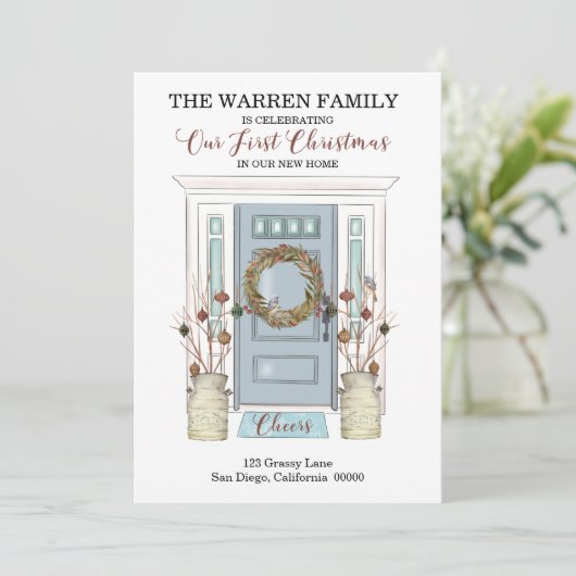 当社の初めてのクリスマス – 新築 – ドアの写真を移動 案内状 (スタンド正面)