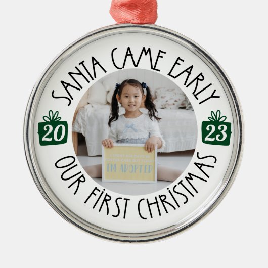 当社の初めてのクリスマス「Santa 来 Early」の採用 メタルオーナメント (正面)