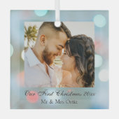 当社の初めてのクリスマスDIY名Date Photo BlackText ガラスオーナメント (正面)