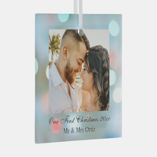 当社の初めてのクリスマスDIY名Date Photo BlackText ガラスオーナメント (正面右)