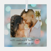 当社の初めてのクリスマスDIY名Date Photo BlackText ガラスオーナメント (裏面)