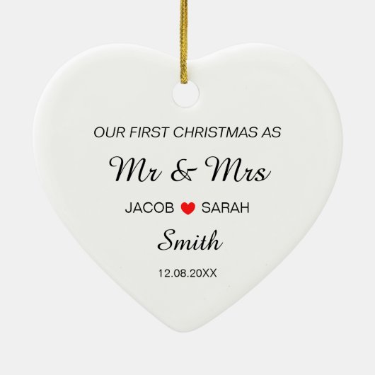 当社の結婚した初めてのクリスマスの氏名日付 セラミックオーナメント (裏面)