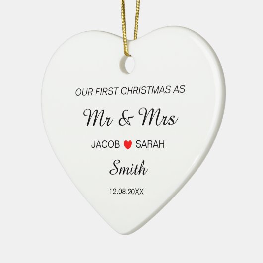当社の結婚した初めてのクリスマスの氏名日付 セラミックオーナメント (左)