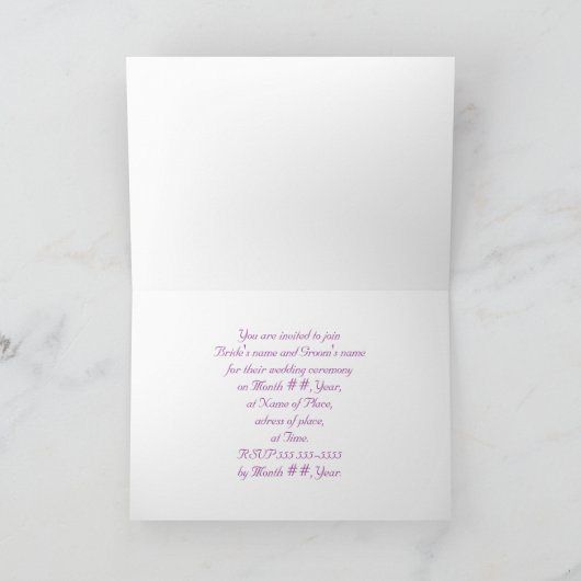 当社の結婚式招待状、紫色のスポンジプリント 招待状 (内部)