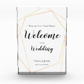 当社の結婚文字/金ゴールド幾何記号へようこそ フォトブロック (正面)