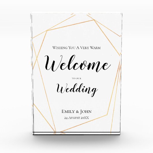 当社の結婚文字/金ゴールド幾何記号へようこそ フォトブロック (正面)