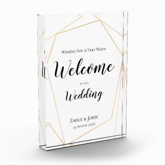 当社の結婚文字/金ゴールド幾何記号へようこそ フォトブロック (左)