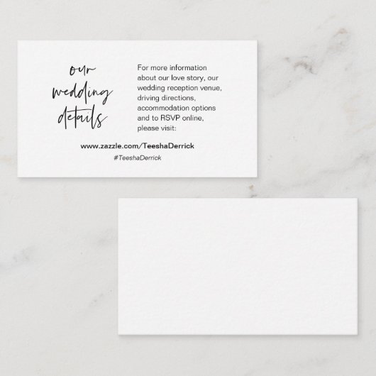 当社の結婚詳細、Webサイト、RSVP、エンクロージャカード エンクロージャーカード (正面/裏面)