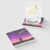 彗星が地球に向かって衝突する紫の空 ストーンコースター (横)