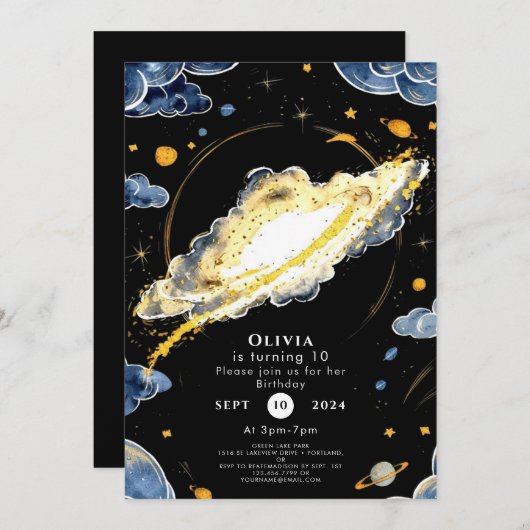 彗星編集可能宇宙誕生日 招待状 (正面/裏面)