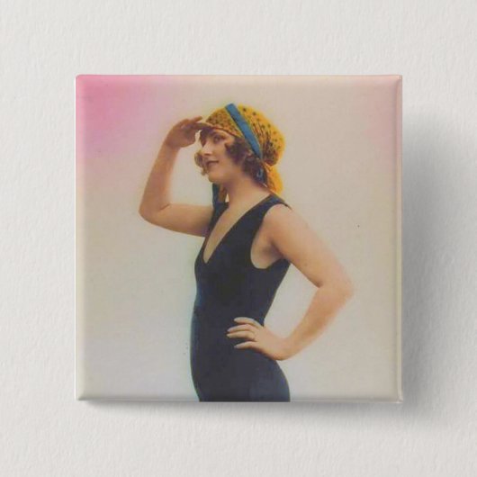 形づく美しいのヴィンテージの一見の磁石の正方形を浸します 缶バッジ (正面)