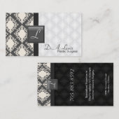 形成外科医の名刺-灰色白のダマスク織 名刺 (正面/裏面)