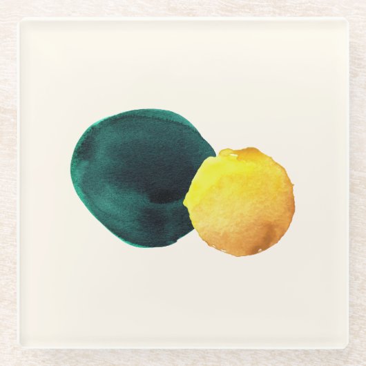 形状オーガニック抽象芸術水彩黄緑 ガラスコースター (正面)