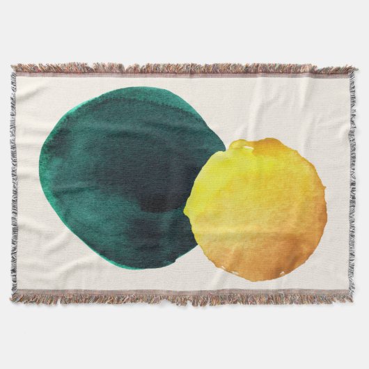 形状オーガニック抽象芸術水彩黄緑 スローブランケット (正面)