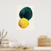 形状オーガニック抽象芸術水彩黄緑 ポスター (キッチン)