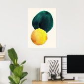 形状オーガニック抽象芸術水彩黄緑 ポスター (ホームオフィス)