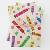 形状カラフルパターン付きスクールクレヨン ラッピングペーパーシート (インサイチュ)