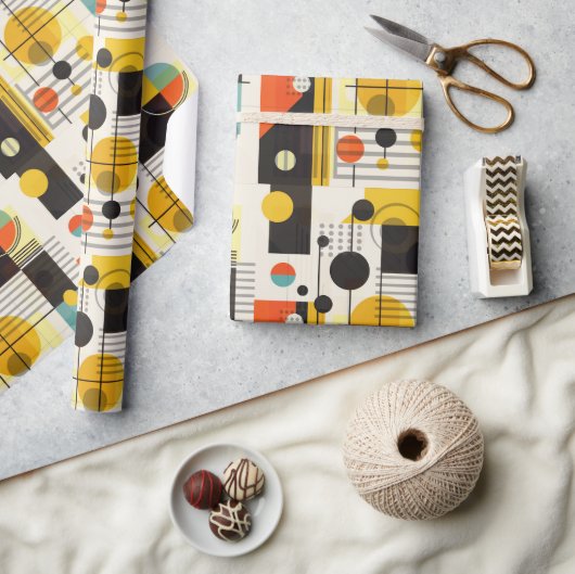 形状カラフル構成 ラッピングペーパー (クラフト)