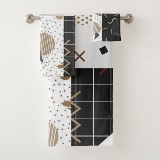 形状コンテンポラリー黒、クリーム、グレー、ブラウン バスタオルセット (インサイチュ)