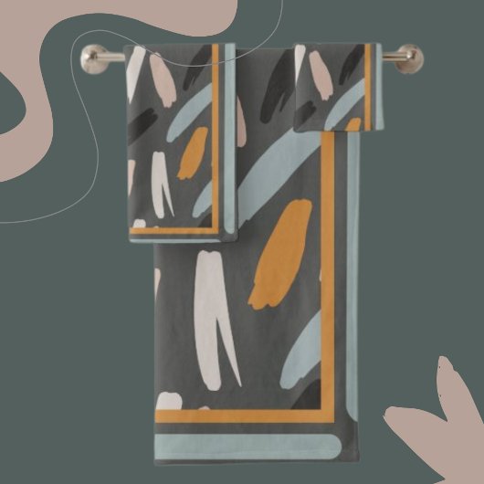 形状モダンパーウィンクル、オレンジ、赤面ティール(緑がかった色)/ブラウン バスタオルセット