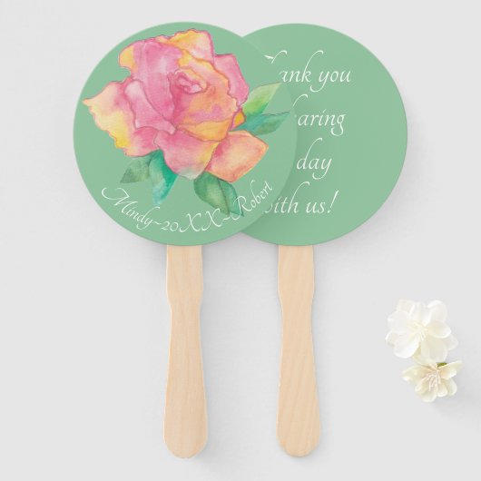 形状:丸いハンドファン「ピンクの花」 ハンドファン (正面&裏面)