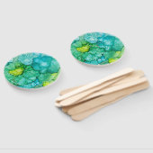 形状：丸いハンドファン「青緑の花」 ハンドファン (組立なし)