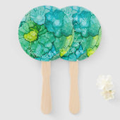 形状：丸いハンドファン「青緑の花」 ハンドファン (正面&裏面)