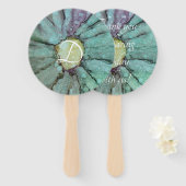 形状:丸い手ファン「緑と黄色の花」 ハンドファン (正面&裏面)