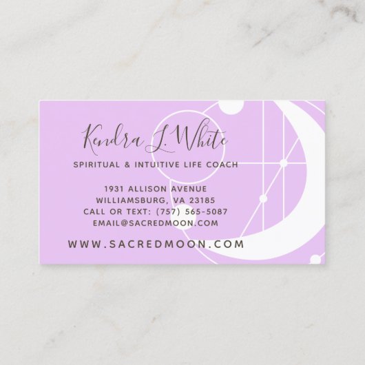 形而上学的ムーンミニマリストパープルビジネスカード 名刺 (裏面)
